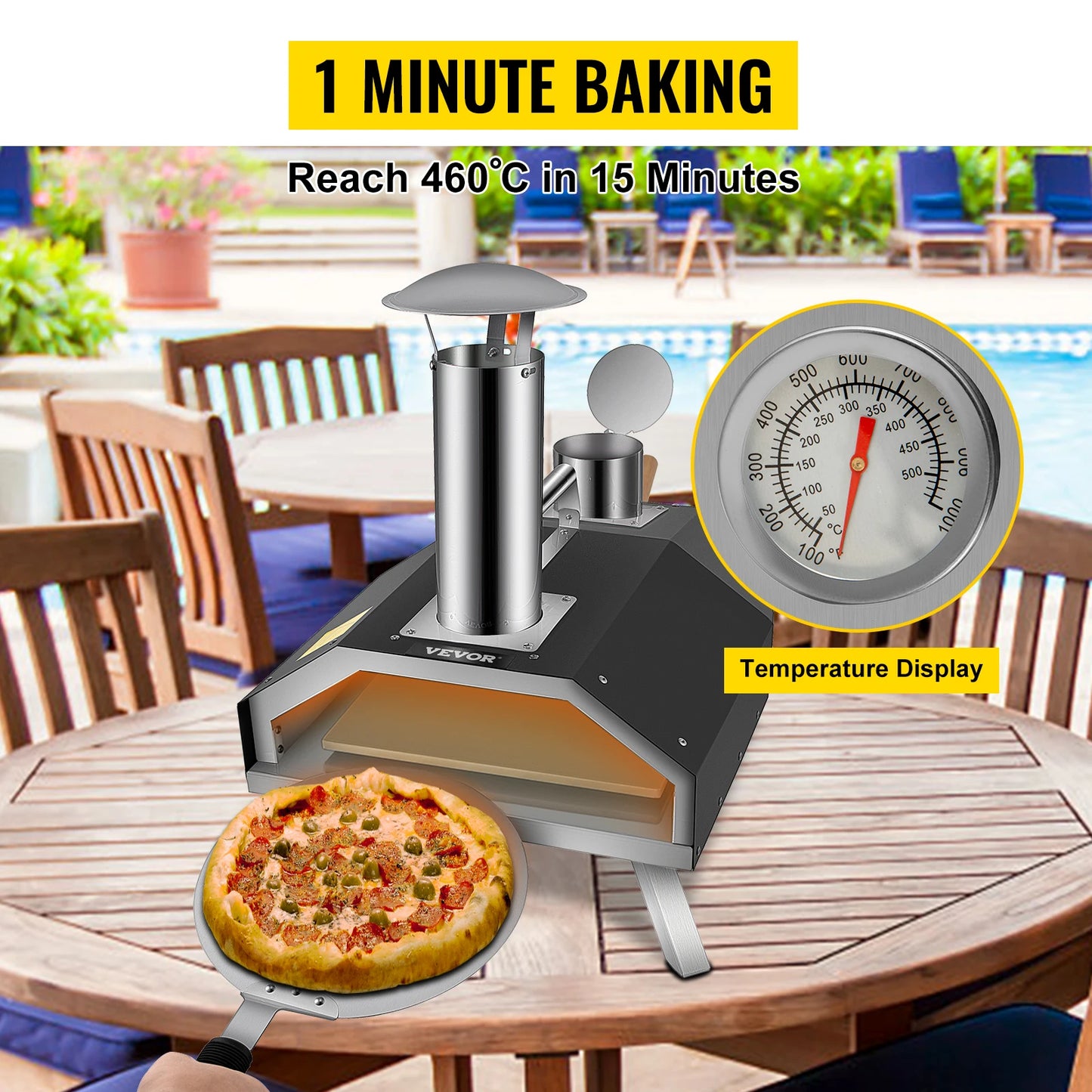 VEVOR Portable Pizza Oven Good Insulation Effect 304 Stainless Steel Foldable Feet Complete Accessories Bag for Outdoor Cooking