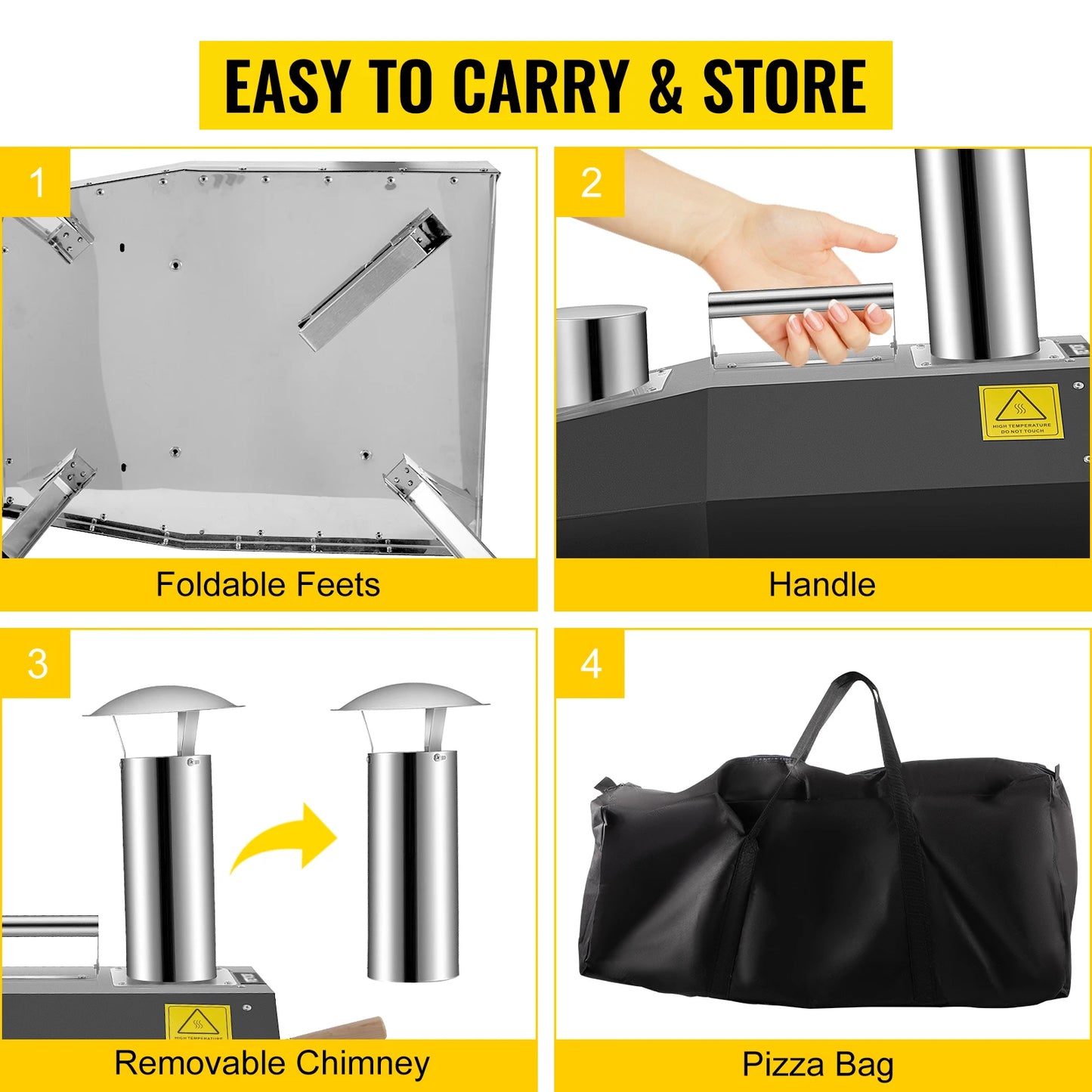 VEVOR Portable Pizza Oven Good Insulation Effect 304 Stainless Steel Foldable Feet Complete Accessories Bag for Outdoor Cooking