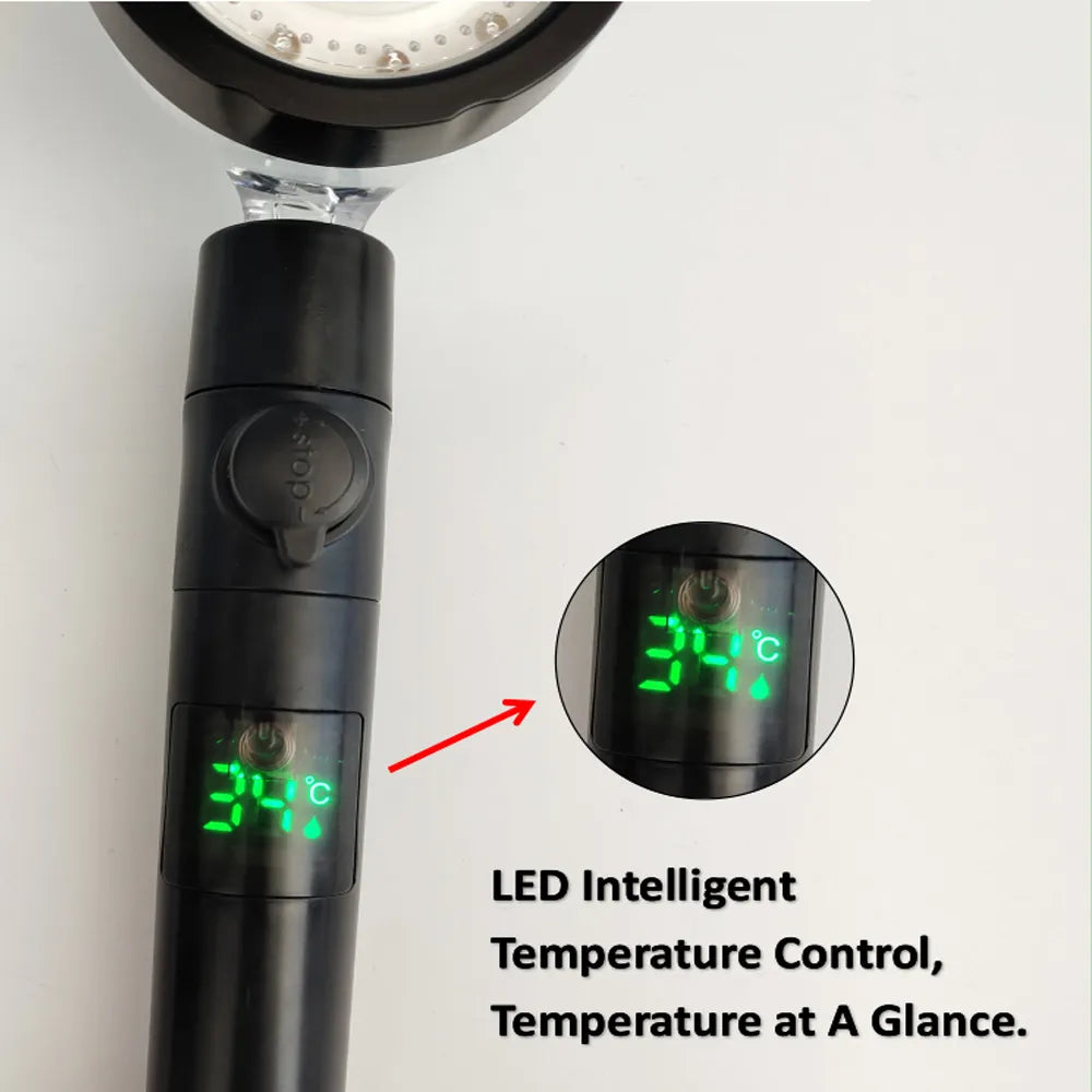 Digital Temperature Display High Pressure Shower Head 3/7 Colors Changes Temperature Sensor LED Fan Showerhead With Stop Button