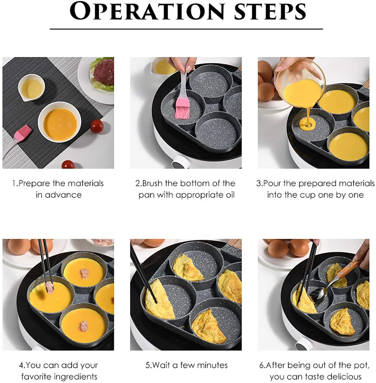 WALFOS Four-Hole Frying Pot Pan Thickened Omelet Pan Non-Stick Egg Pancake Steak Cooking Egg Ham Pans Breakfast Maker Cookware