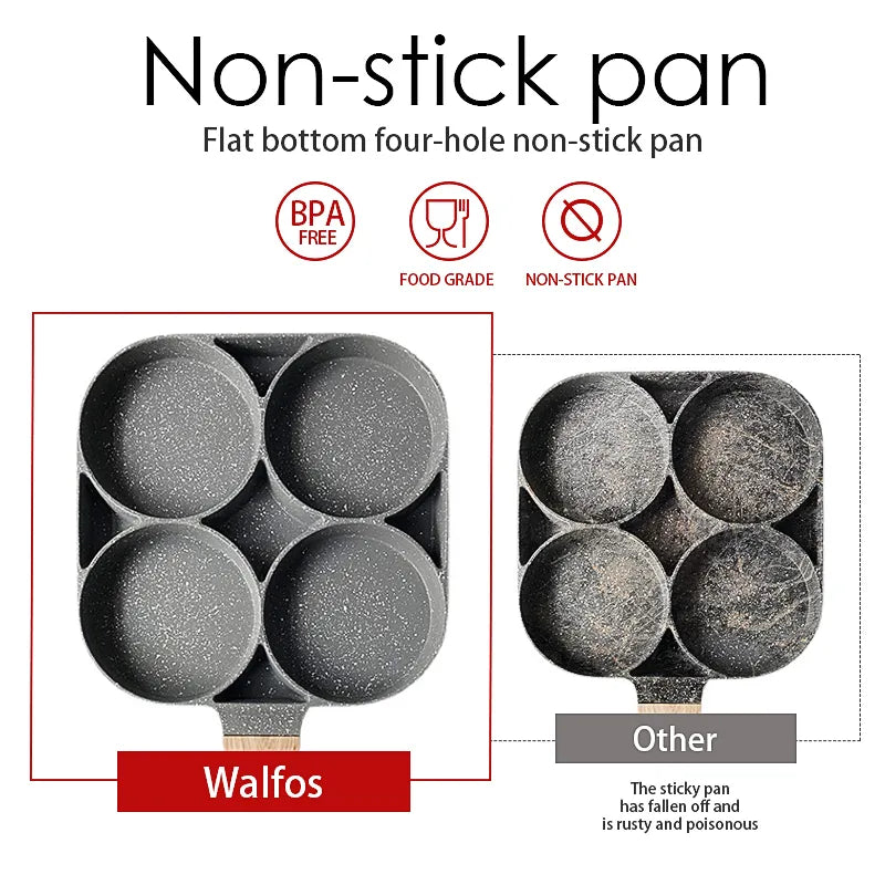 WALFOS Four-Hole Frying Pot Pan Thickened Omelet Pan Non-Stick Egg Pancake Steak Cooking Egg Ham Pans Breakfast Maker Cookware