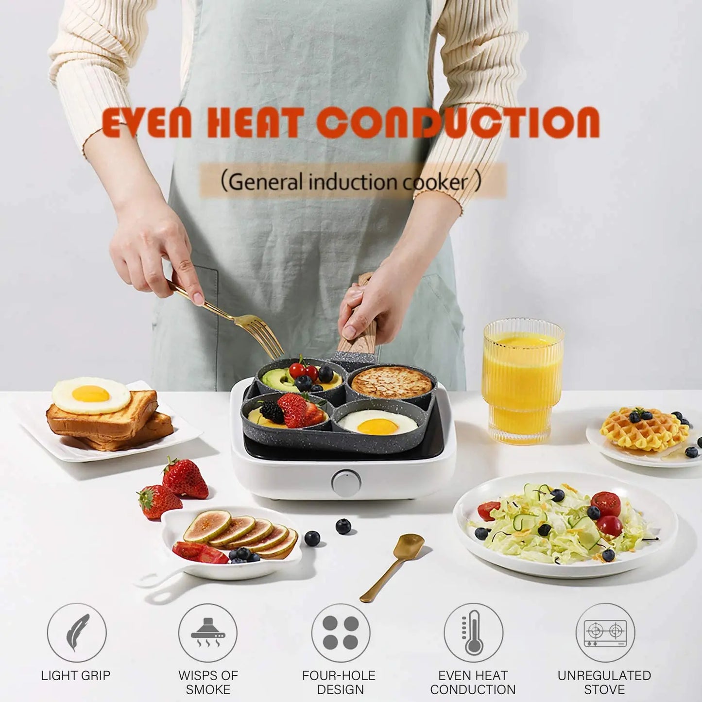 WALFOS Four-Hole Frying Pot Pan Thickened Omelet Pan Non-Stick Egg Pancake Steak Cooking Egg Ham Pans Breakfast Maker Cookware